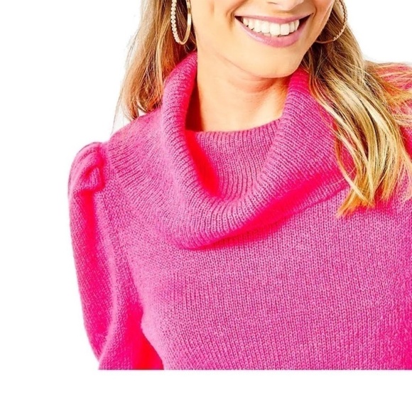 Lilly Pulitzer COURTLAND SWEATER Pink Topaz Puff Sleeve Cowl Neck Sz S - Picture 13 of 13